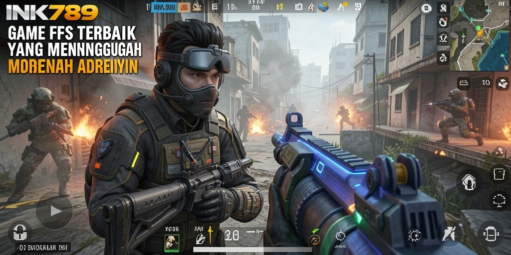 Tampilan gameplay INK789 yang intens dalam pertempuran FPS.
