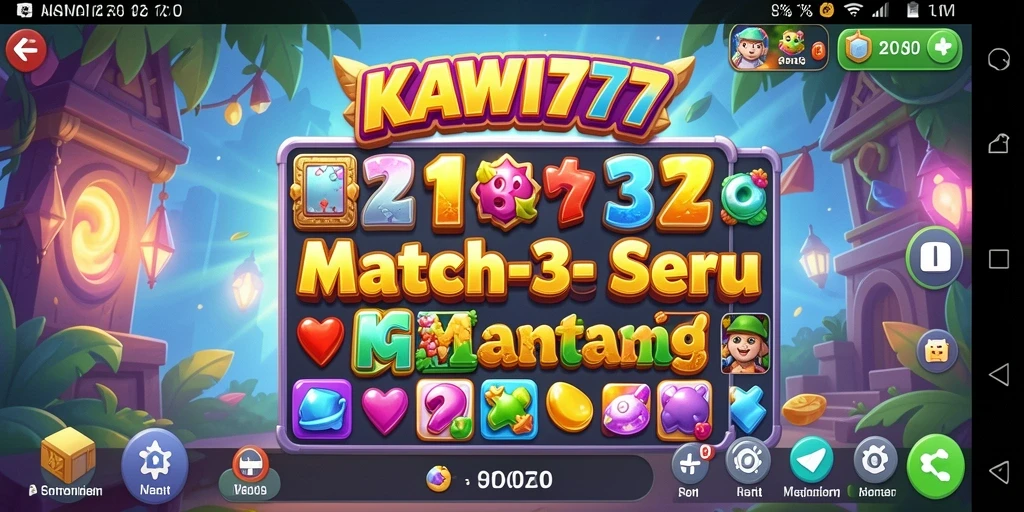 Screenshot utama KAWI777 menunjukkan gameplay Match-3 yang menawan.