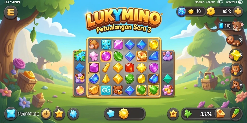Screenshot gameplay seru LUKYMINO dengan kombinasi Match-3.