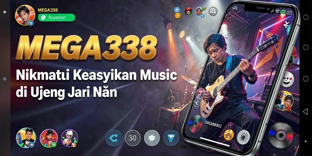 Screenshot utama MEGA338 saat menampilkan antarmuka aplikasi musik.