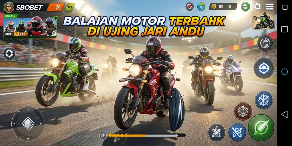 Tampilan gameplay balapan motor yang penuh aksi dan kecepatan.