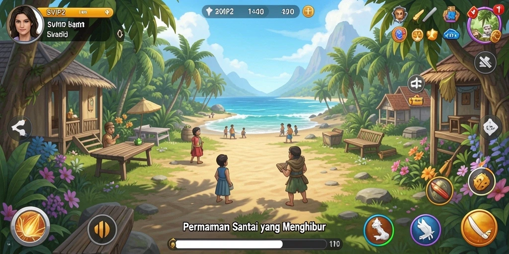 Tampilan gameplay SVIP2 yang ceria dan penuh warna.