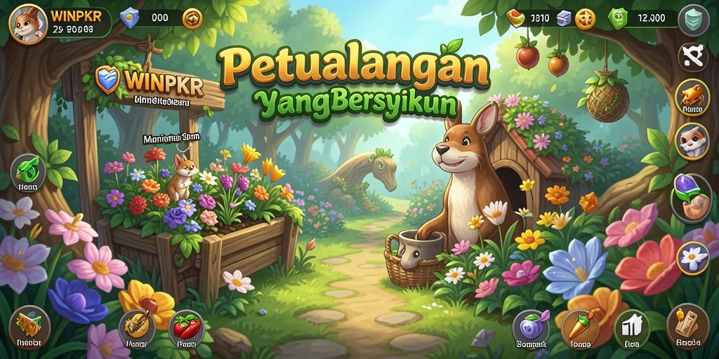 Screenshot gameplay WINPKR yang menampilkan ladang yang subur.